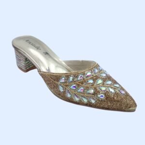Antique Gold Floral Bloom Embroidered Wedge Toe-Ring Sandals