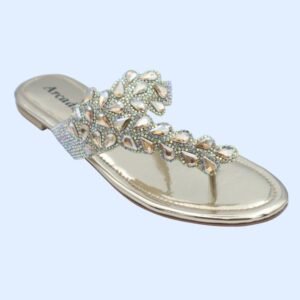 Champagne Dream Bloom Embellished Wedge Toe-Ring Sandals