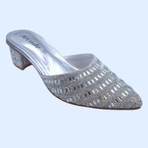 Dazzling Silver Crystal Embellished Pointed-Toe Mules