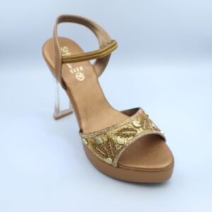 Golden Bronze Ethnic Heeled Sandals with Transparent Heel