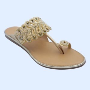 Golden Embroidered & Crystal Kolhapuri Sandal