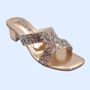 Golden Multichrome Sparkle Embellished Wedge Toe-Ring Sandal