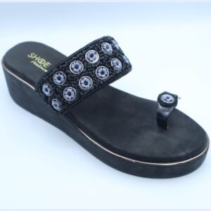 Midnight Black & Lilac Embroidered Wedge Toe-Ring Sandals
