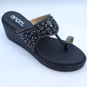 Onyx Black Embellished Wedge Toe-Ring Sandals
