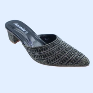 Onyx Black & Gold Sparkle Embellished Pointed-Toe Mules