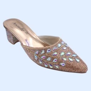 Rose Gold & Iridescent Bloom Crystal Pointed-Toe Mules