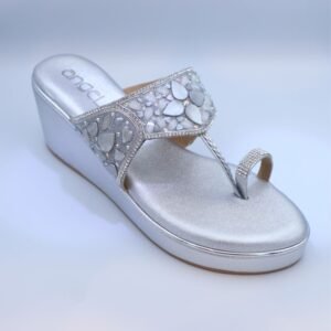 Shimmering Silver Embellished Wedge Toe-Ring Sandals