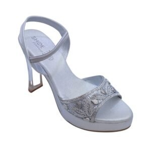Silver Ethnic Heeled Sandal with Transparent Block Heel