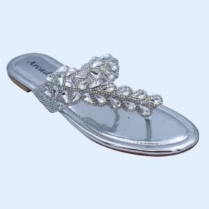Silver Grey & Azure Harmony Embroidered Wedge Toe-Ring Sandals