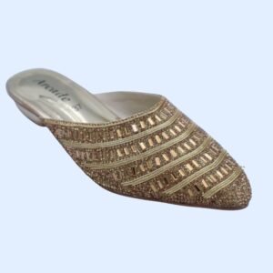 Warm Gold Radiance Crystal Embellished Pointed-Toe Flat Mule