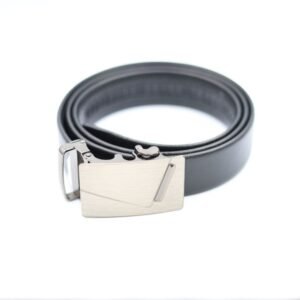 Men's Classic Black Leather Belt with Polished Silver Buckle