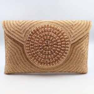 Golden Bronze Beaded Sunburst Envelope Clutch