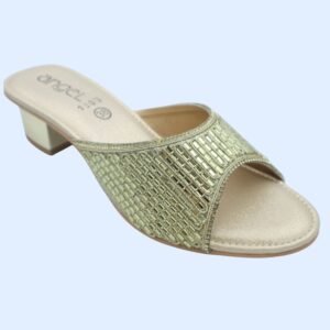 Golden Glam Beaded Heeled Sandals with Golden Block Heel