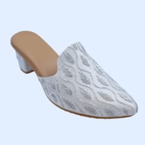 Ivory Pearl Embroidered Pointed Toe Mules with Block Heel