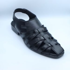 Men's Classic Black Leather Fisherman Sandals