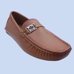 Men's Classic Tan Leather Loafers with Metal Accent