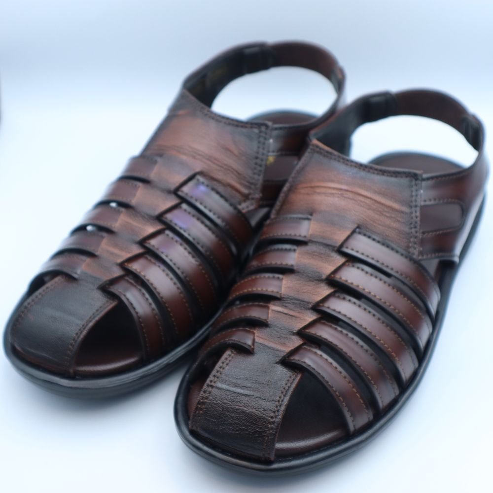 Men’s Distressed Brown Leather Fisherman Sandals – Rustic Style & Comfort for Dubai-1