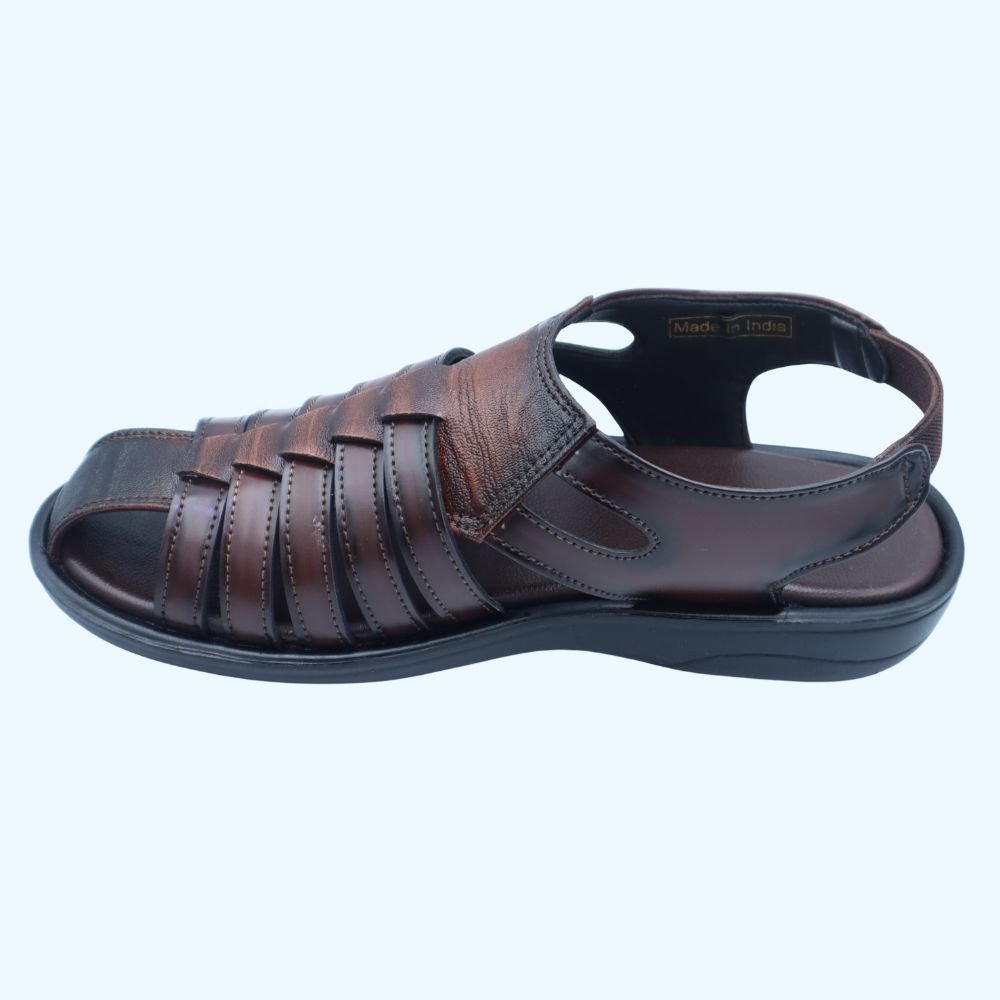 Men’s Distressed Brown Leather Fisherman Sandals – Rustic Style & Comfort for Dubai-3