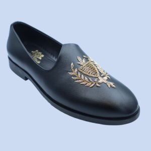 Men's Elegant Black Leather Embroidered Loafers