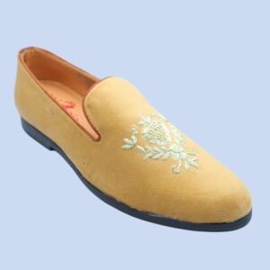 Men's Elegant Mustard Velvet Embroidered Ethnic Party Wear Loafers