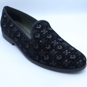 Men's Opulent Black Velvet Embroidered Loafers