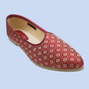 Men's Regal Red & Gold Embroidered Mojari Shoes