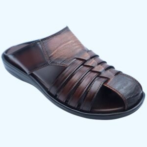 Men's Rich Brown Textured Leather Open-Back Fisherman Slides