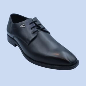 Men's Sleek Black Leather Plain-Toe Formal Shoes