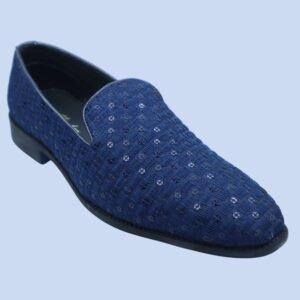 Men's Sophisticated Navy Blue Embroidered Ethnic Wear Party Shoes