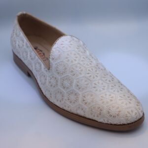 Men's Sophisticated White & Gold Embroidered Loafers
