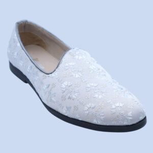 Men's Sophisticated White & Silver Embroidered Loafers