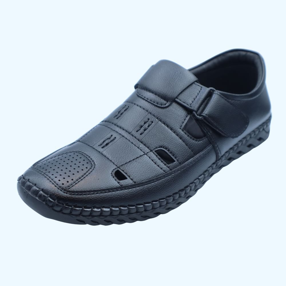Men's Stylish Black Perforated Leather Casual Sandals-3