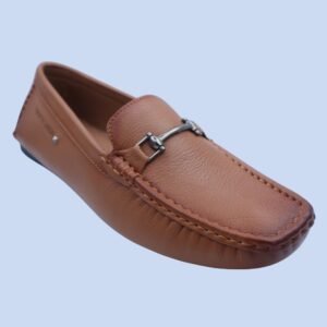 Men's Stylish Brown Leather Loafers with Metal Accent