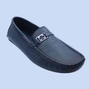 Men's Stylish Navy Blue Leather Loafers with Metal Accent