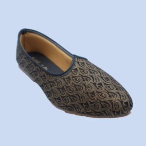 Men's Opulent Black & Gold Patterned Mojari Shoes