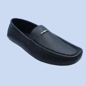 Men's Sleek Black Leather Loafers with Distinctive Hardware