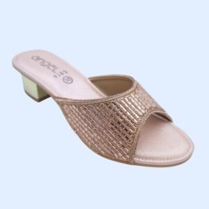 Rose Gold Beaded Heeled Sandals with Golden Block Heel