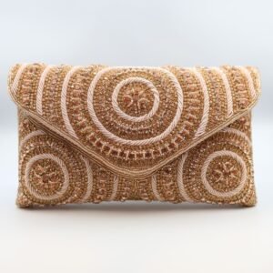 Rose Gold Beaded Swirl Pattern Envelope Clutch