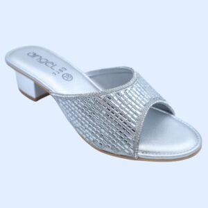 Silver Shimmer Rhinestone Heeled Sandals with Block Heel